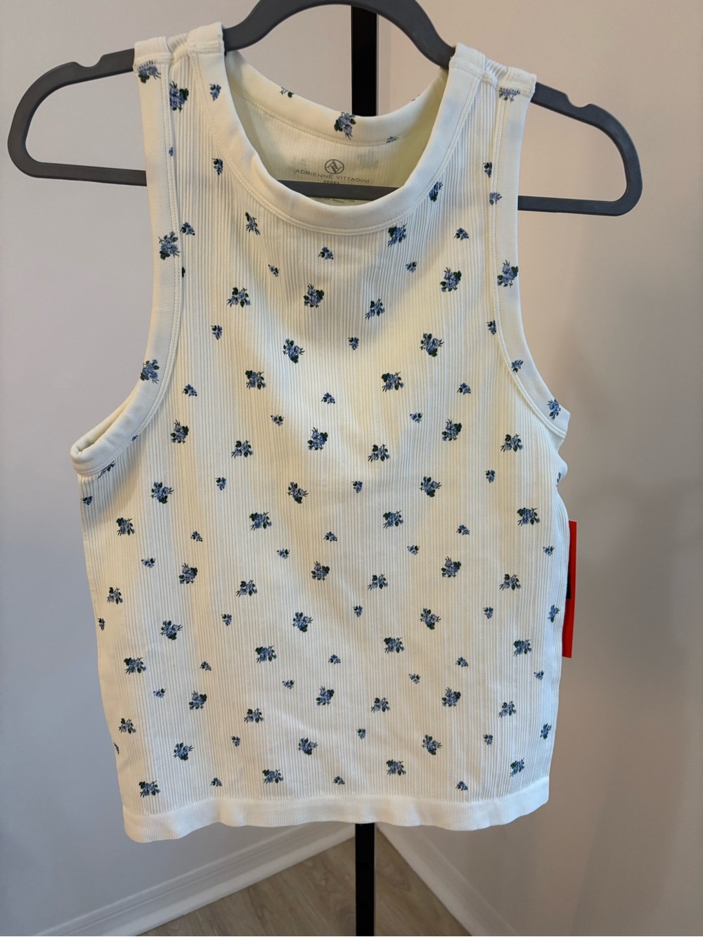Adrienne Vittadini Cream Tank with Blue Floral Print